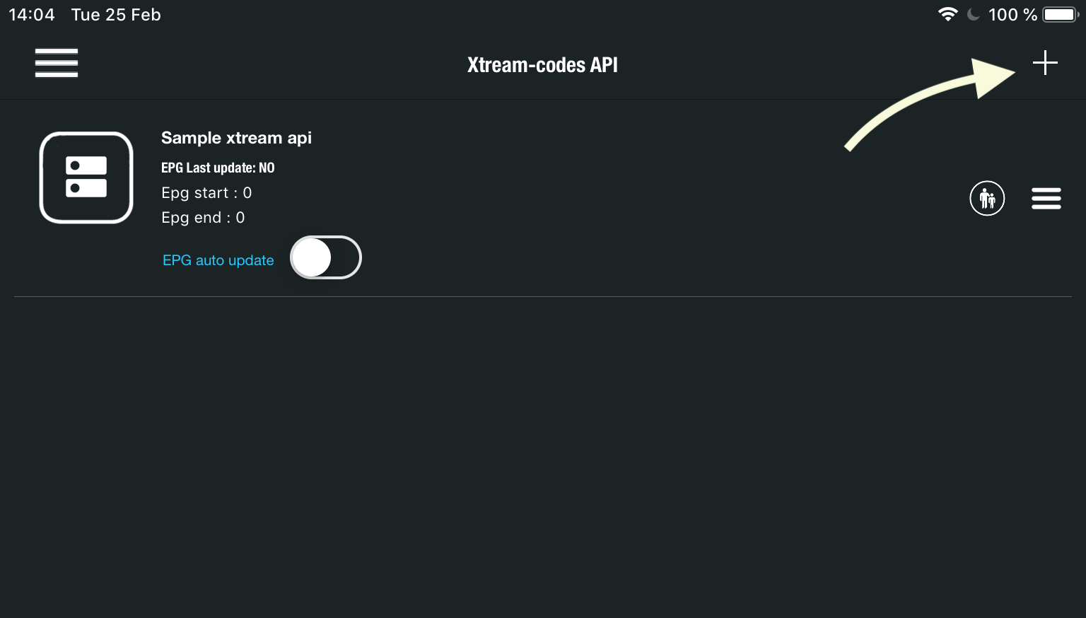 Tap plus button in GSE Smart IPTV