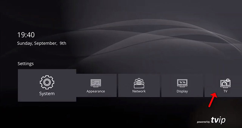TVIP S-Box main menu Settings