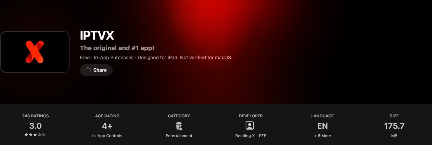 IPTVX in the Apple TV App Store