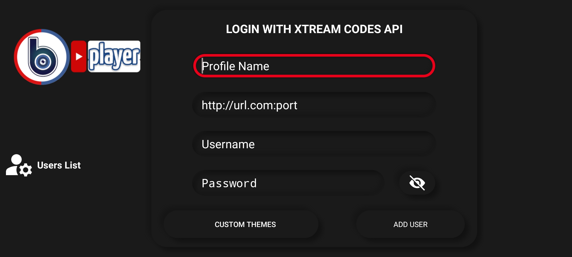 Enter Xtream Codes credentials in Blink Player Lite